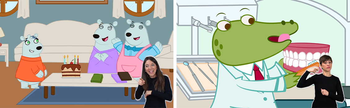 Fermi immagine tratti dalla serie animata "Croco Doc" con interpreti LIS